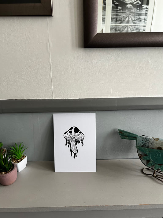 Black and White Toadstool Mushroom Art Print A5