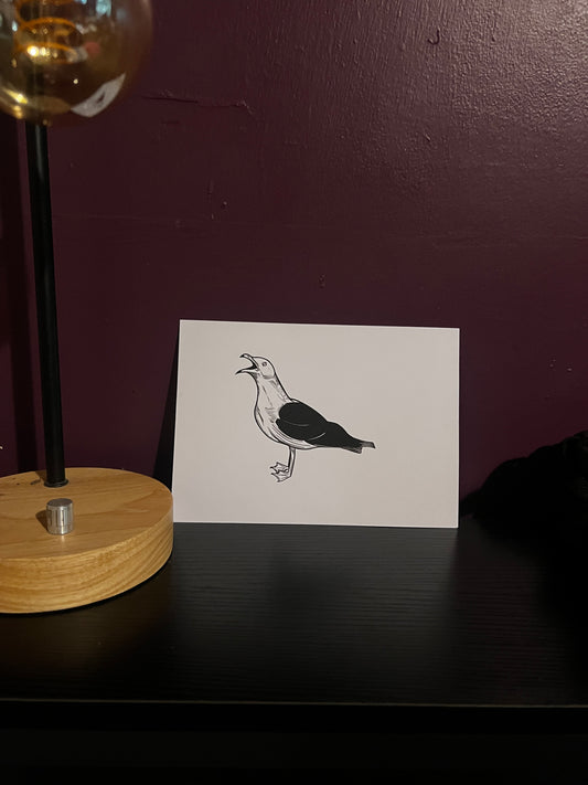 Black and White Seagull Art Print A5