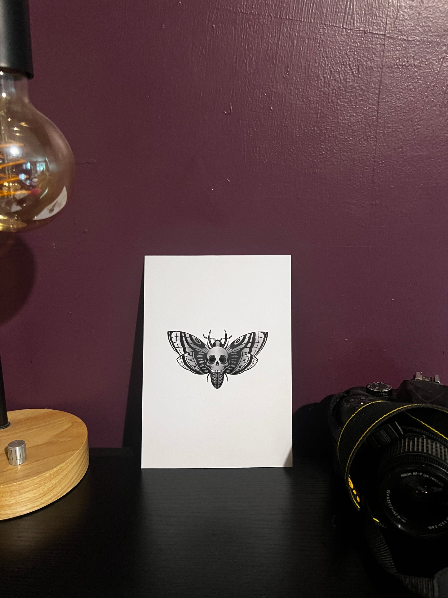 Black and White Gothic Moth Art Print A5